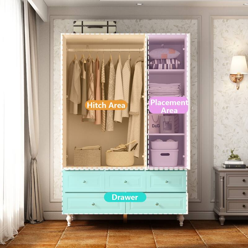 3-Door Wardrobe Armoire with Mirror, 70.9" Tall Freestanding Closet Cabinet Storage Wardrobe for Bedroom