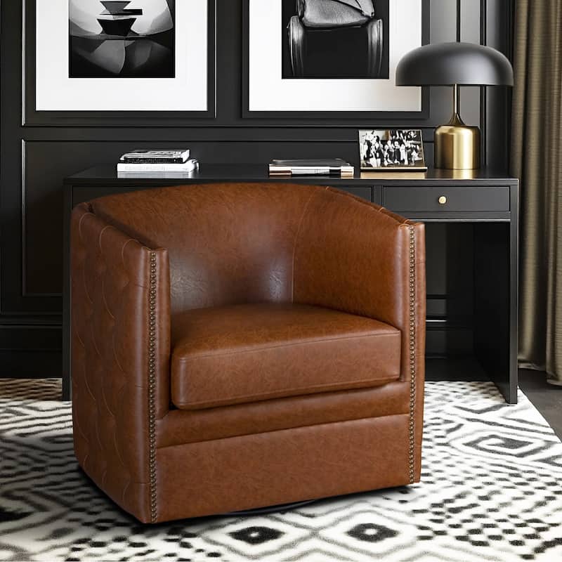 Madison Park Capstone 360-degree Swivel Barrel chair with Tufting and Nail heads