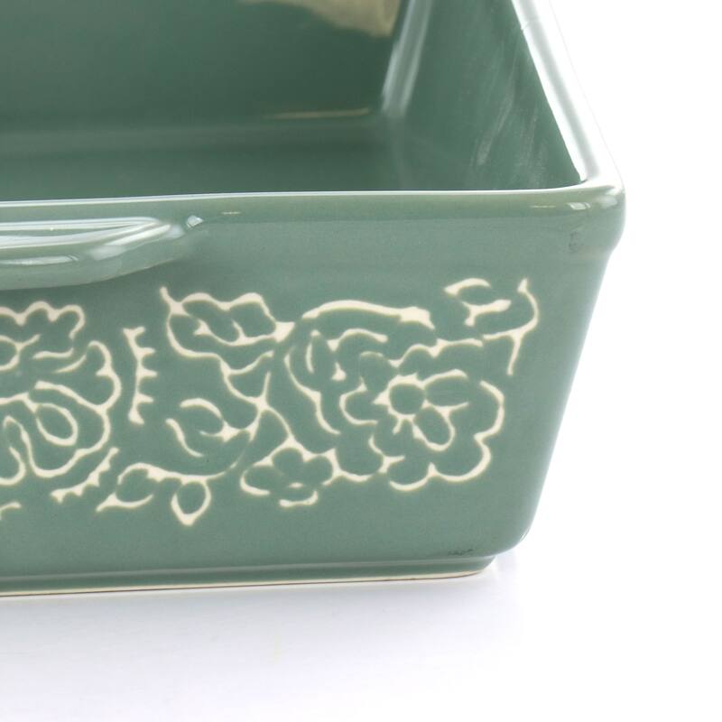 Laurie Gates 2Pc Tierra Wax Relief Stoneware Baker Set in Red and Mint