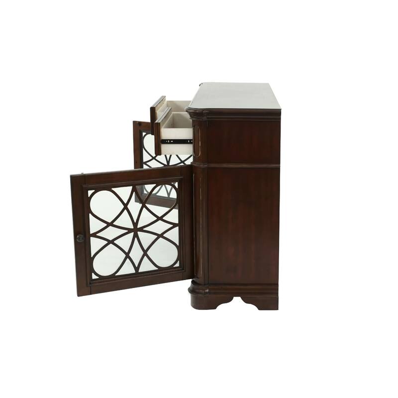 Garry Sideboard Buffet Console, 2 Drawers, Cabinets, Cherry Brown, 56 Inch