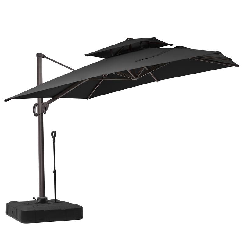Outdoor 11 ft x 9 ft Aluminum Patio Cantilever Offset Umbrella with Base Stand - Black