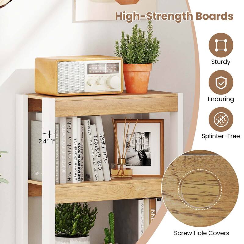 Costway 1/2 PCS 4 Tier Bookshelf Wooden Bookcase with Dual - See Details