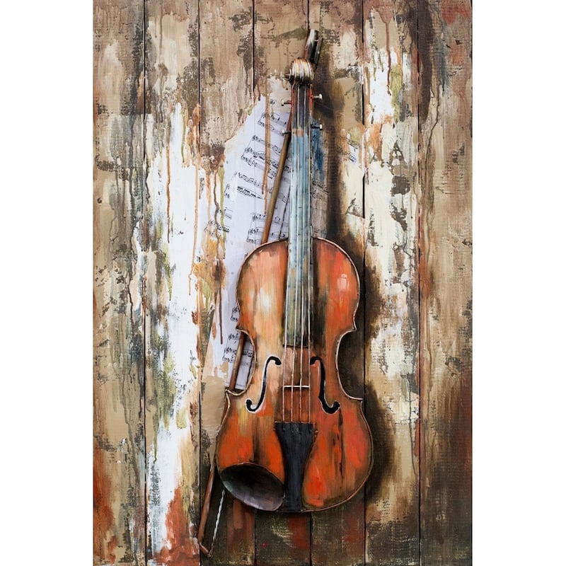 Violin Viola 3D Metal Cutout On Wood Canvas Painting Wall Art Hanging Decor