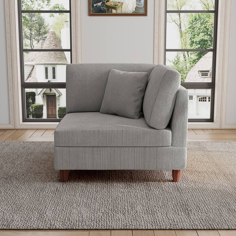 Modular Corduroy Armchair Sofa Accent Chair - Right Facing - Light Grey