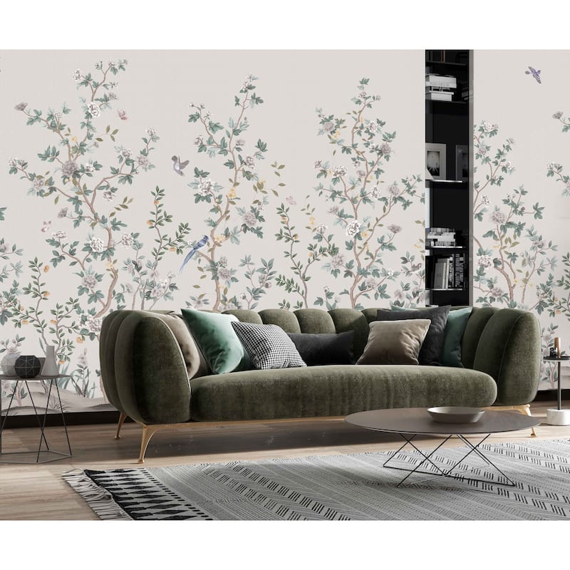 Whispering Blooms Hand-Painted Floral Landscape Wallpaper Mural