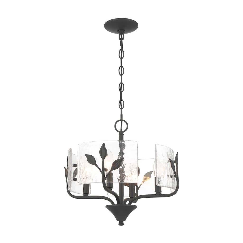 Bloem 4 Light Pendant in Natural Black with Hammered Water Glass