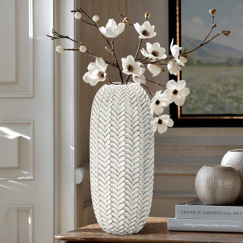Modern White with Gold Geometric Pattern Polyresin Vase