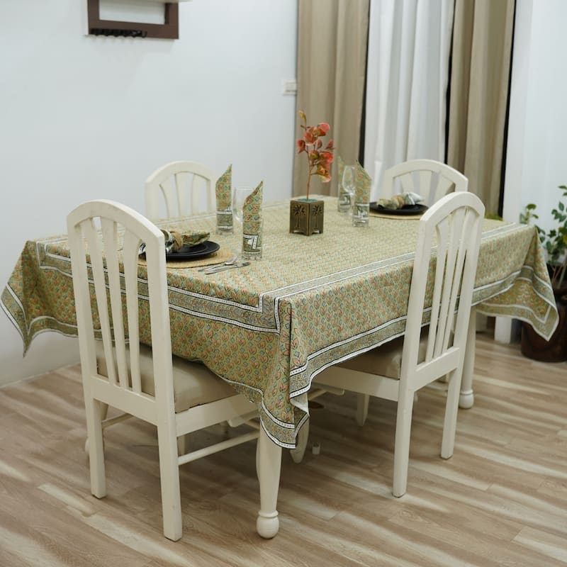 Fabdivine Floral Cotton Table Cover or Cloth Handmade Block Print for Dining & Home Décor Accent