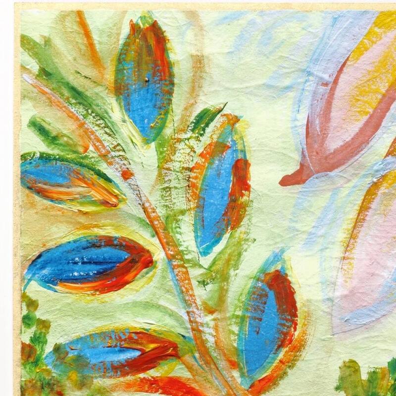 HomeRoots Vibrant Green And Yellow Modern Floral Giclee Silver Framed Wall Art