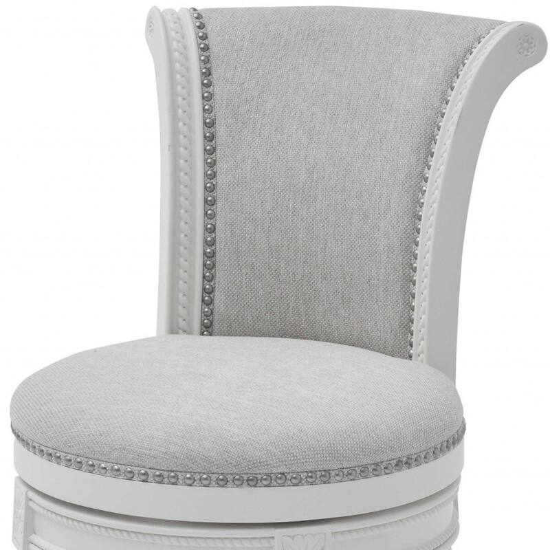 39" Light Gray And White Swivel Bar Chair With Footrest