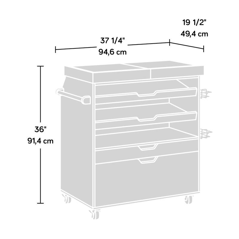 Engineered Wood Traditional Craft Cart, White - 37.24" W × 19.45" D × 35.98" H