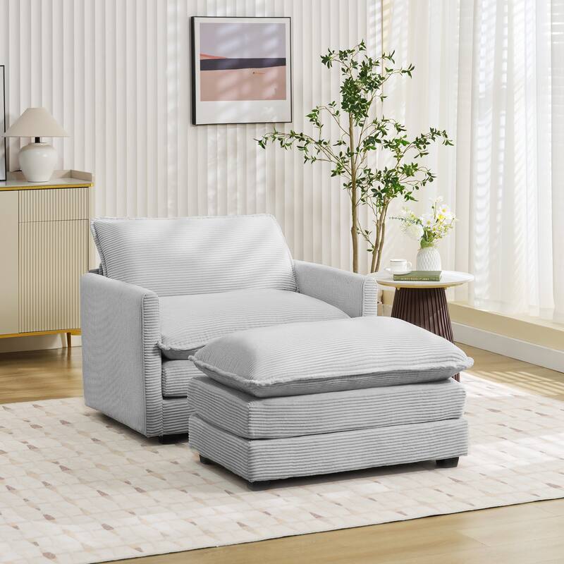 Corduroy Single Sofa Chair, including a Removable Ottoman