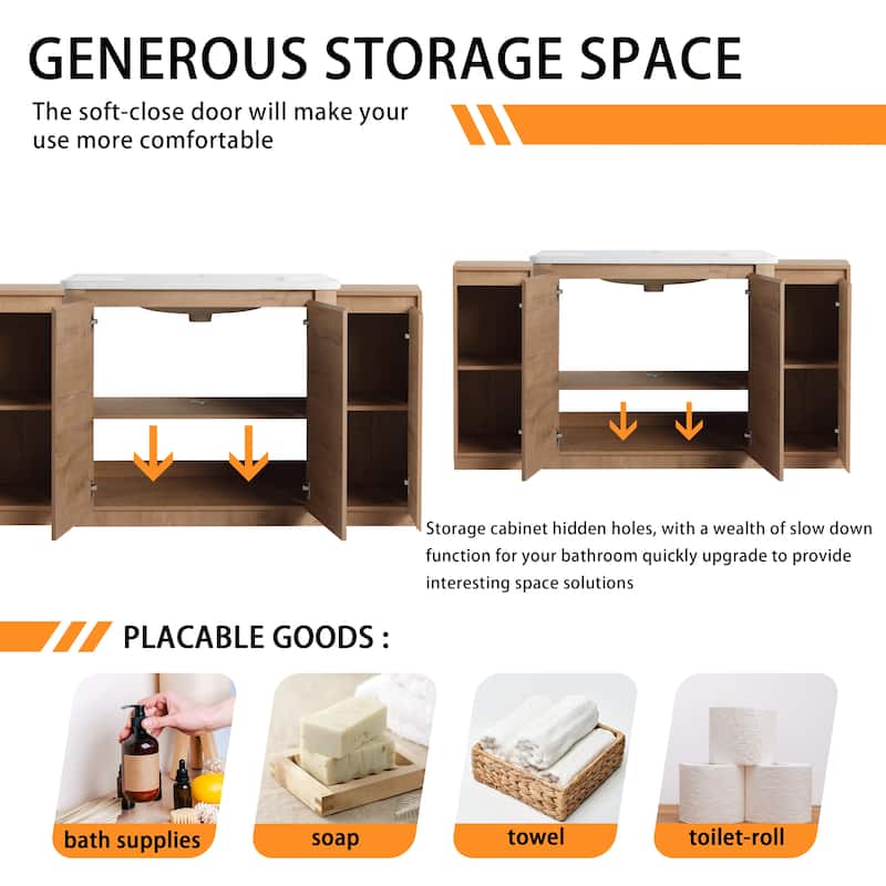 Bathroom Vanity With Sink In 36/40/48/52/60/64/84/92 Inch, Freestanding Bathroom Vanity With Doors and Adjustable Shelf