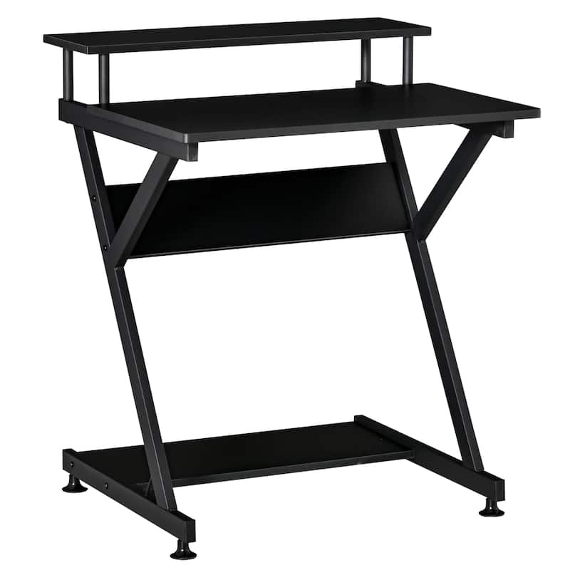 HOMCOM Industrial Computer Desk with Monitor Shelf, R Shaped Writing Table for Home Office