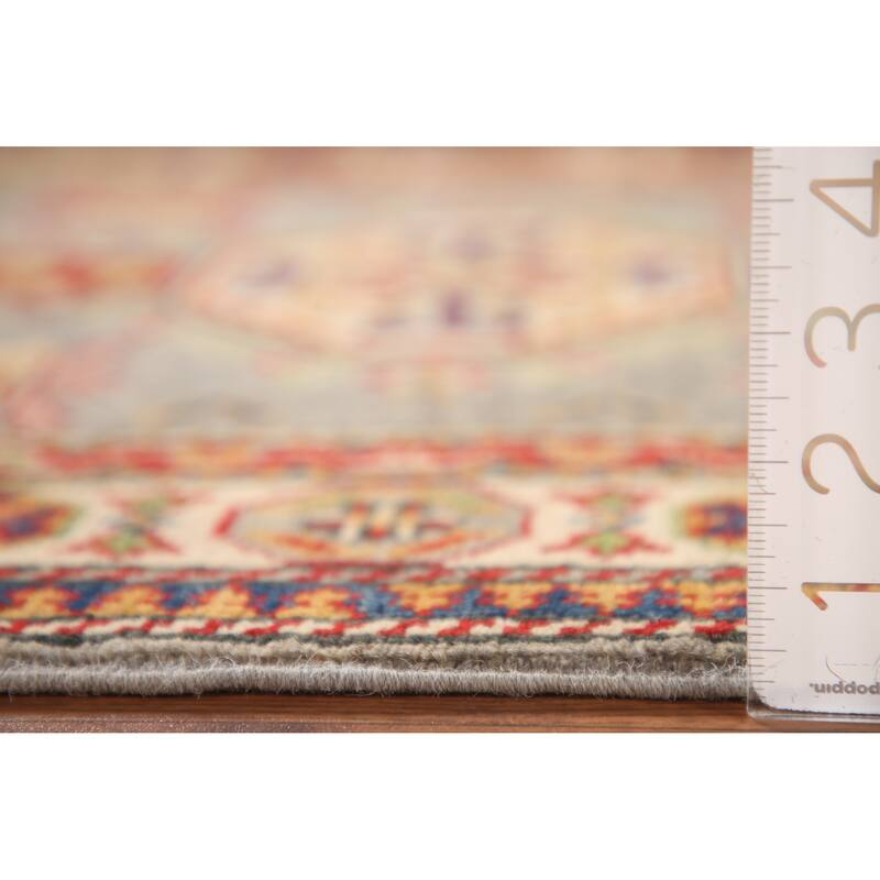 Geometric Kazak Oriental Accent Rug Handmade Grey Wool Carpet - 2'8" x 4'2"