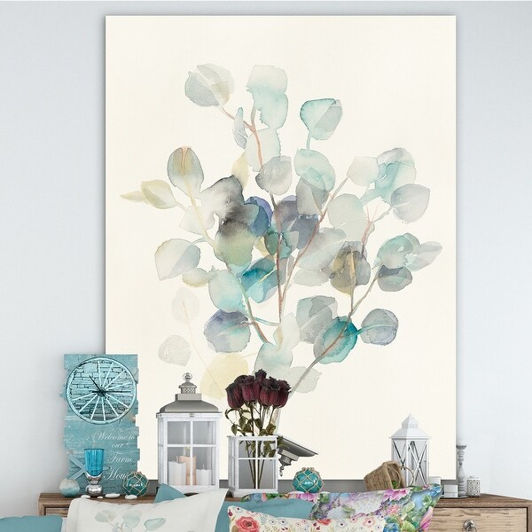 Designart 'Eucalyptus leaves I' Farmhouse Premium Canvas Wall Art - Grey