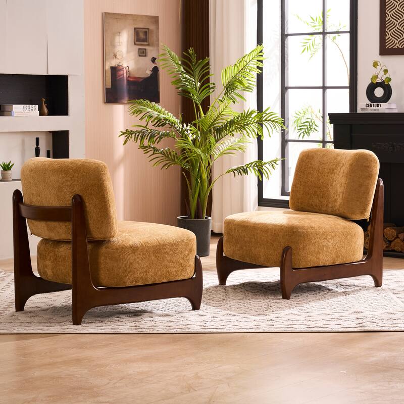 30"W Mid-Century Modern Accent Chair with Solid Wood Frame, Boucle Comfy Living Room Chair for Bedroom Lounge Reading Room