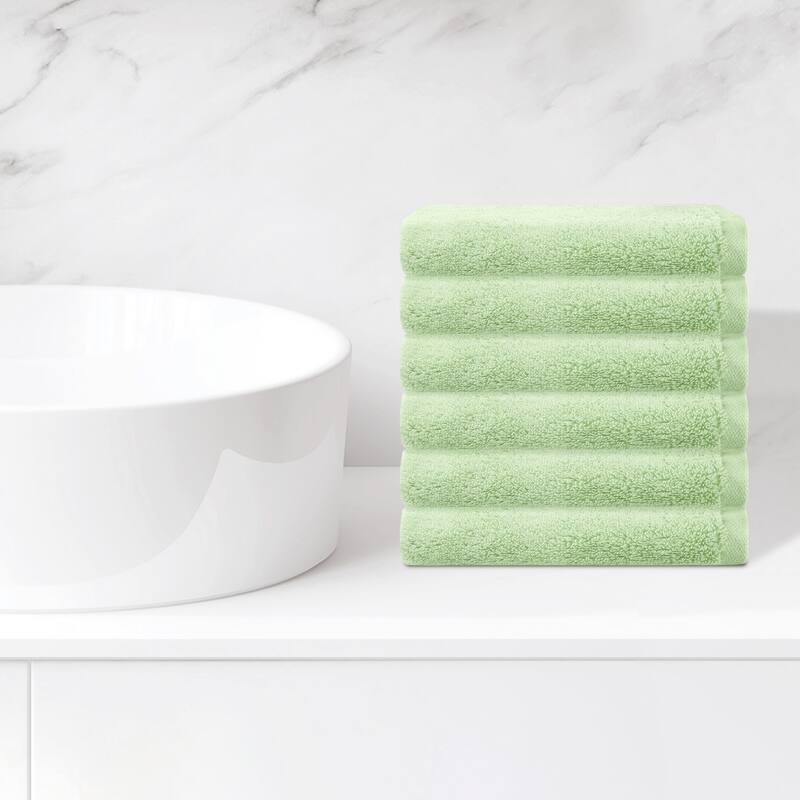 6 Pack Cotton Washcloths, Solid Face Cloths, Highly Absorbent and Quick Drying Towels for Hotel, Spa, Bathroom 13" x 13" - Green
