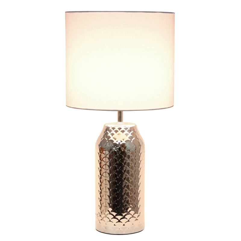 Mermaid Fishscale Porcelain Table Lamp with White Drum Shade - 23.75" - Silver