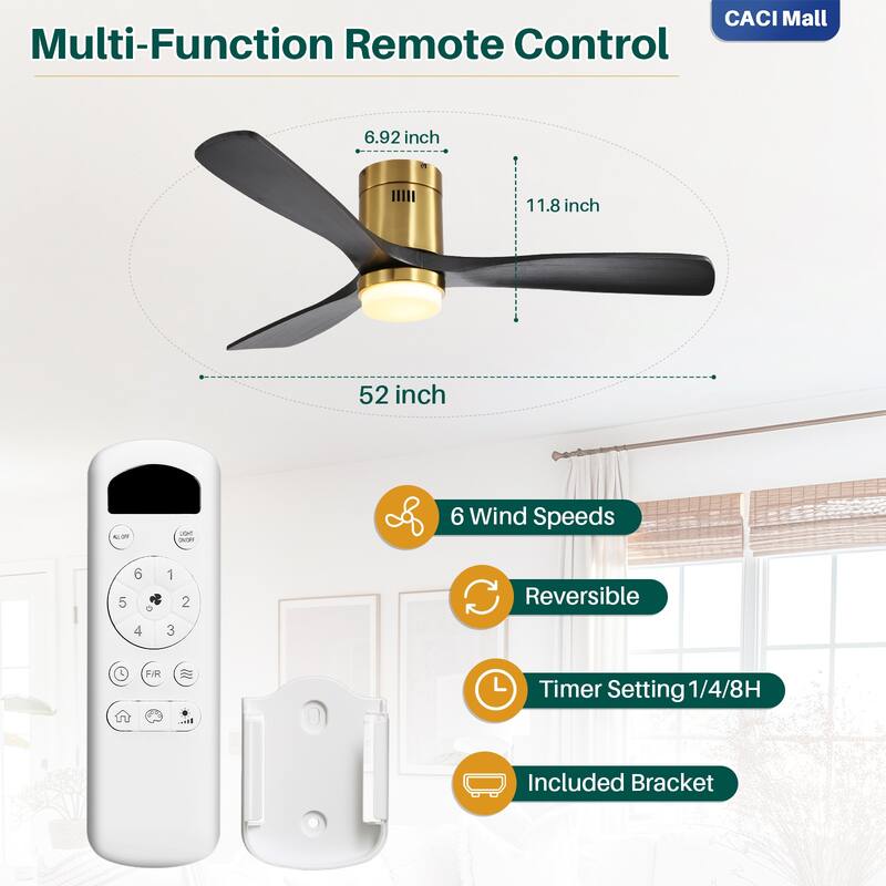 Sofucor 52"Solid Wood Modern,Farmhouse Indoor Ceiling Fan Chandelier with Remote,Adjustable light,Smart Optional