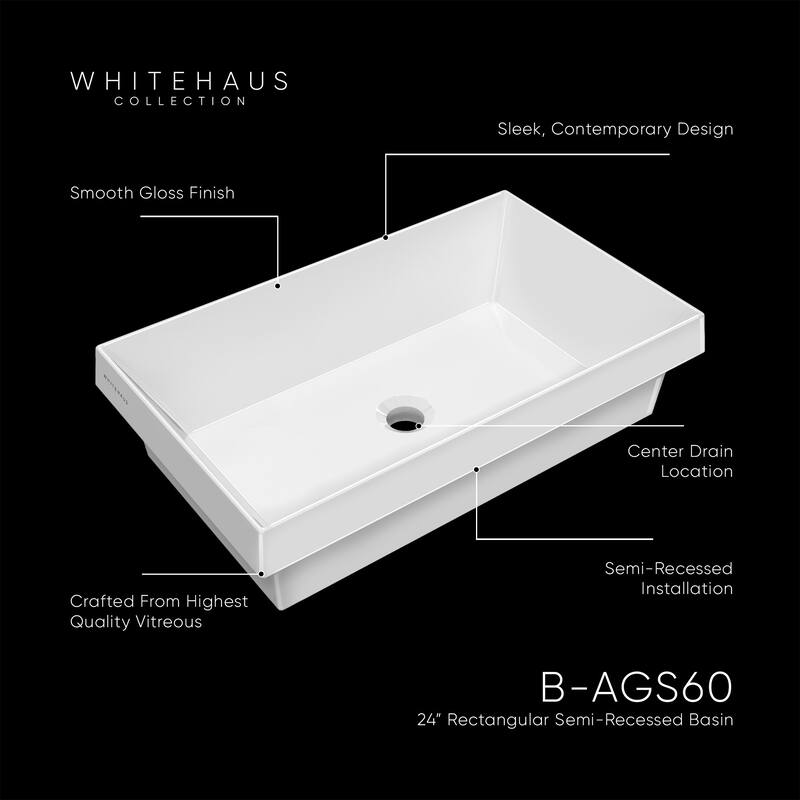 Whitehaus B-AGS60 23-5/8" Rectangular Vitreous China Semi-Recessed