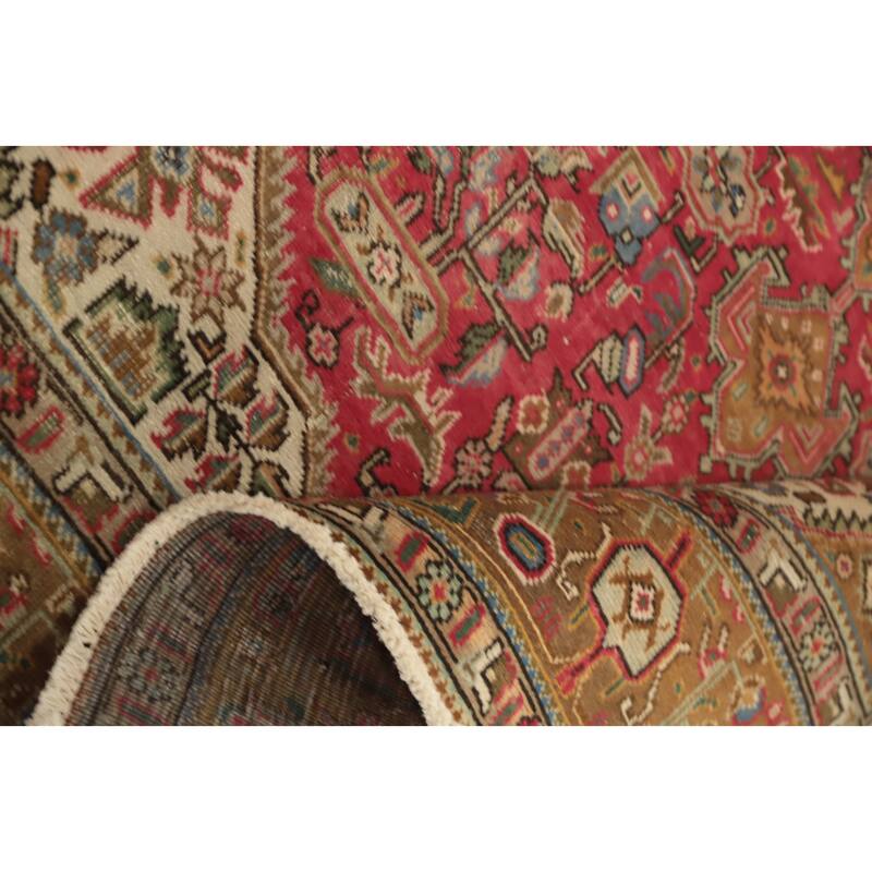 Hand Knotted Oriental 100% Wool Carpet Traditional Floral Pink Tabriz Area Rug - 9' 5'' X 6' 7''