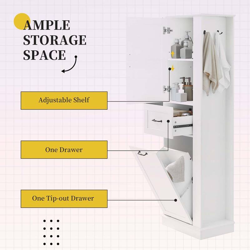 Modern Tall Storage Cabinet with Tilt-Out Compartment,Adjustable Shelves,for Bathroom & Home Organization
