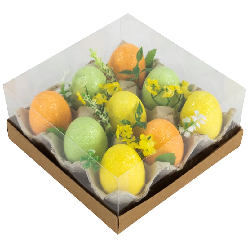 Glittered Easter Eggs with Carton Decoration - 6.25" - Set of 9
