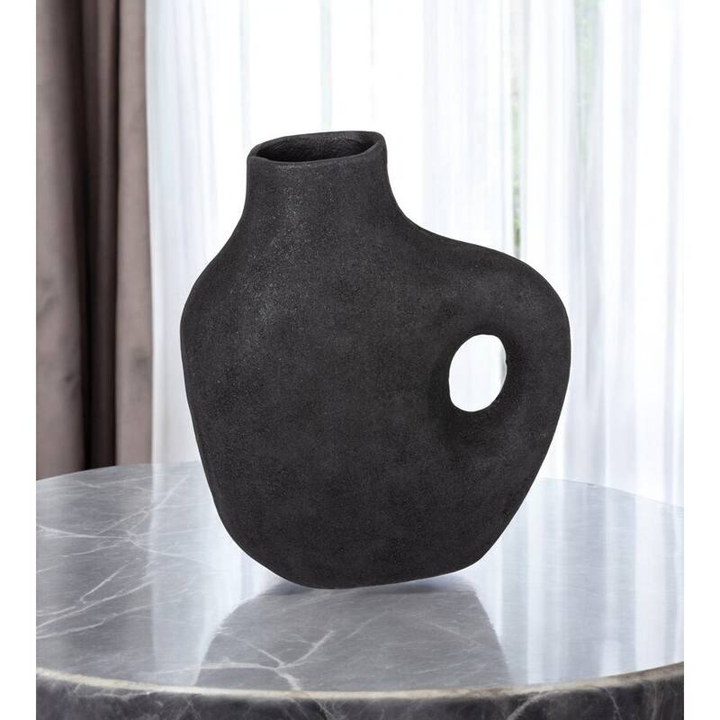 12" Black Aluminum Modern Abstract Table Vase - 10 - Black - 10