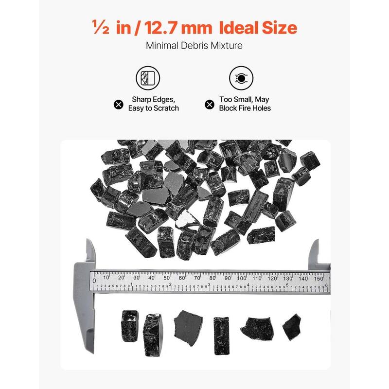 Black Tempered Reflective Crushed Fire Glass 1/2 Inch for Fire Pits - 1/2 inch
