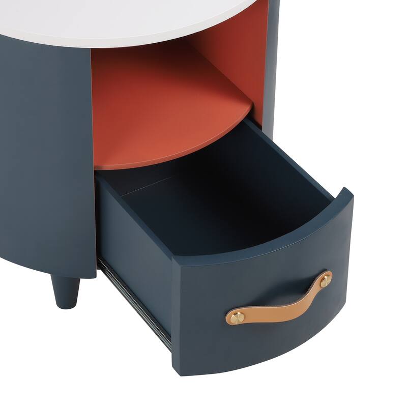 Round Nightstand with Storage Drawer, Sofa End Table Bedroom Bedside Table