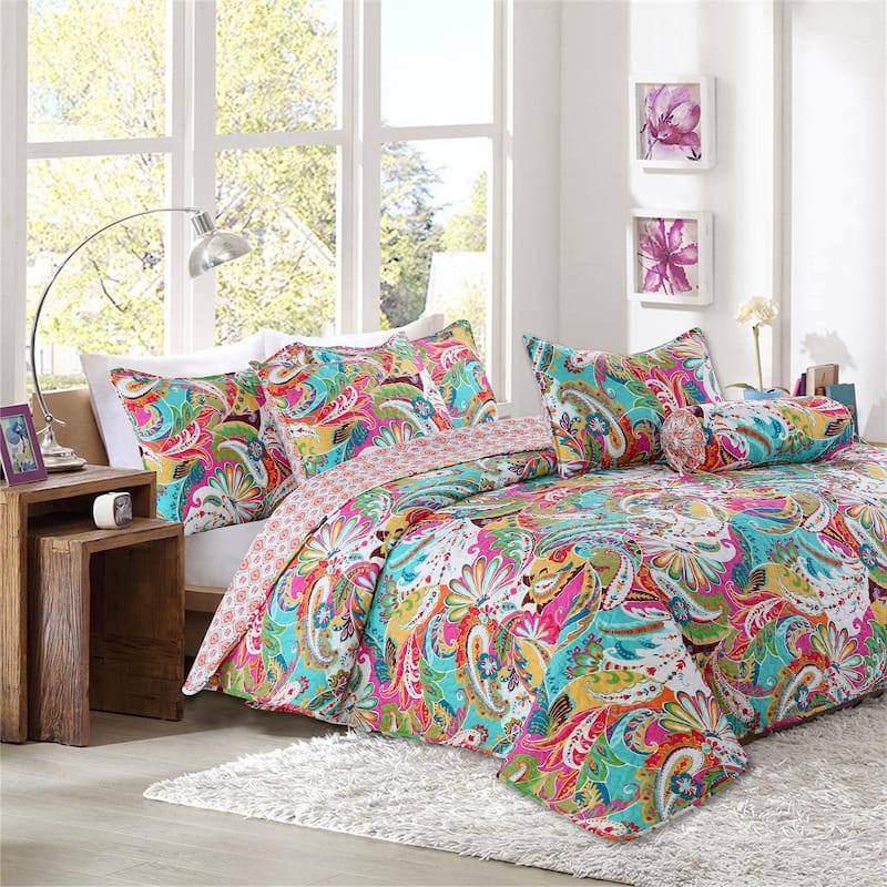 Flourish Colorful Floral Reversible 3-Piece Quilt Bedding Set
