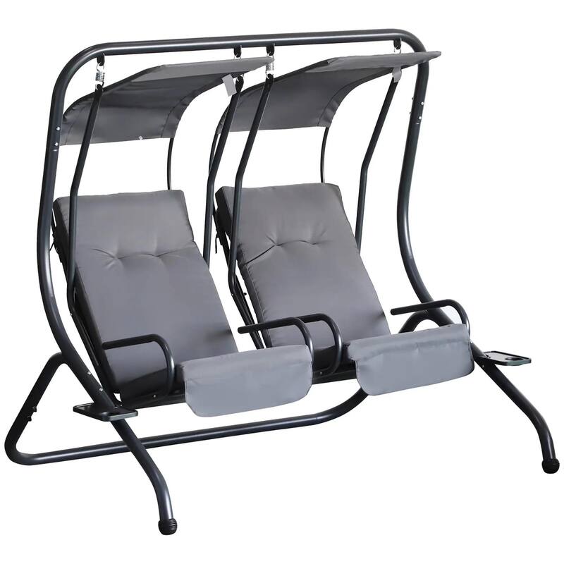 Cozy 2-Seater Outdoor Swing Chair with Cup Holder and Removable Canopy