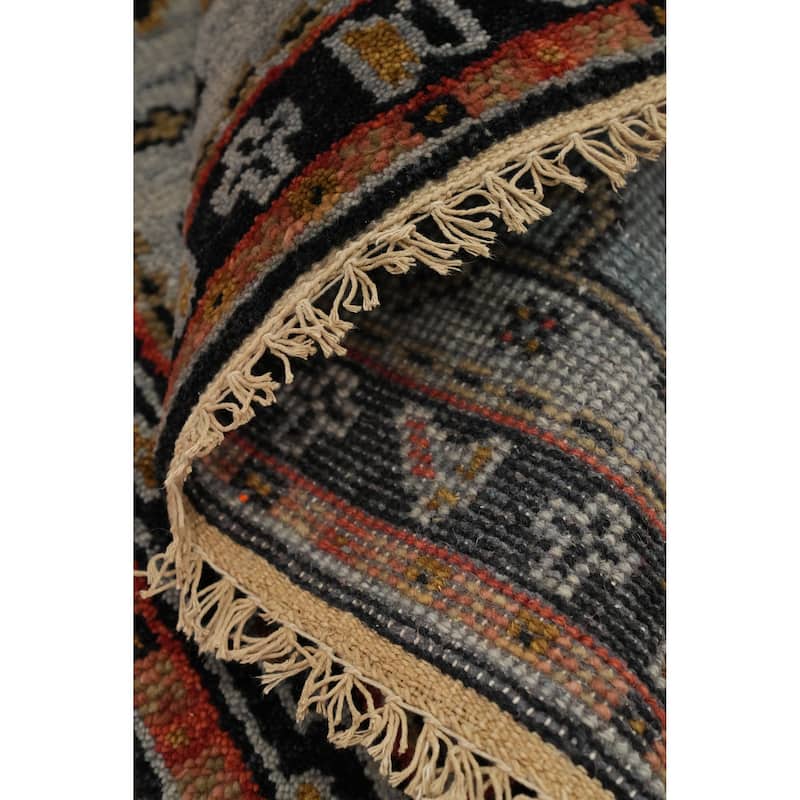 Hand-knotted Traditional Wool Grey Geometric Area Rug Oriental Carpet - 7' 11'' X 2' 6''