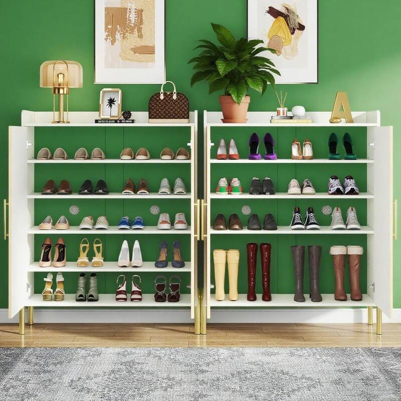 Modern 6-Tier Shoe Cabinet with Adjustable Shelves and 2 Doors for Hallway Entryway Storage - 35.43”L x 13.78”W x 42.52”H