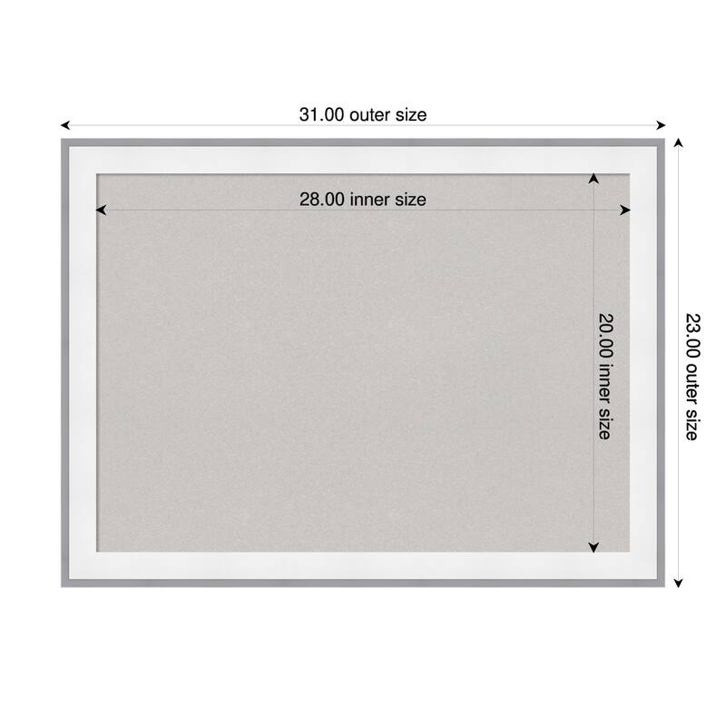 Maya White Silver Framed Cork Board - Bulletin Board, Organization Board, Pin Board - Grey - 31 x 23 in