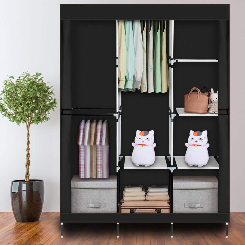 8 Shelves Wardrobe Armoire Closet,Clothes Storage Rack,Black