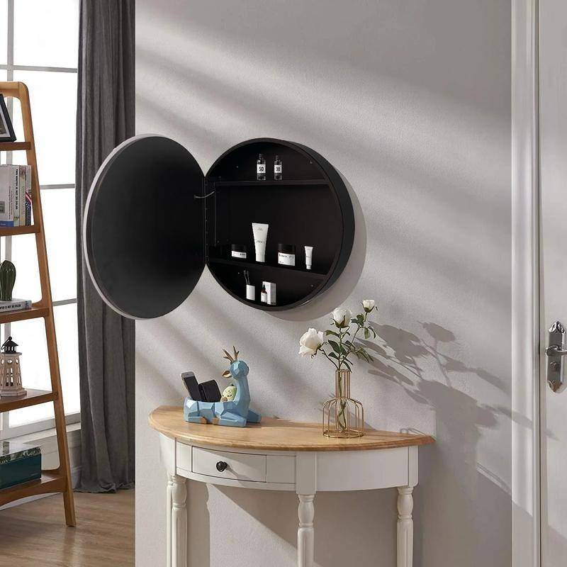 Alvana LED Black framed Wall mount Medicine Cabinet with Mirror Anti-fog function with 3 colors light