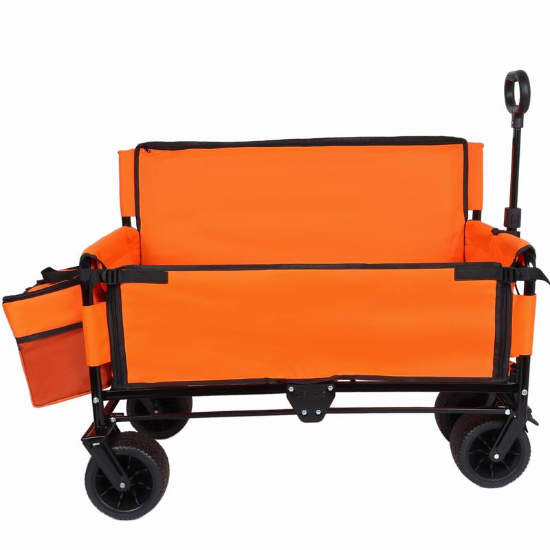 3-in-1 Folding Wagon Cart with Bench Seat, patent protection- Includes 1 ice pack, 500lbs Heavy-Duty Utility Wagon