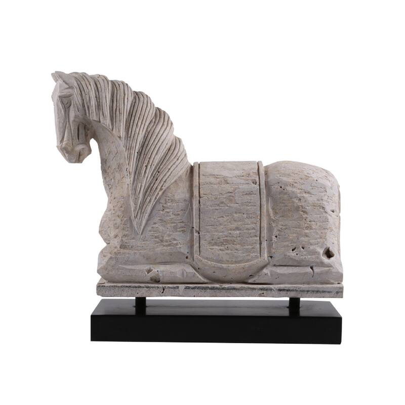 Artissance 16.5" Natural Stone Travertine Horse Statue With Black Wooden Base