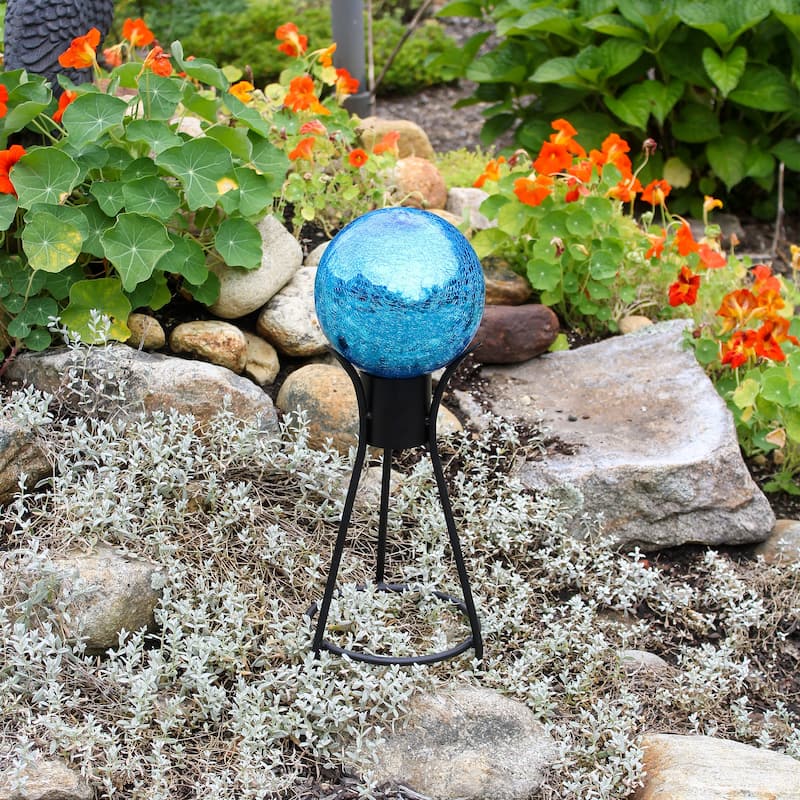 Achla Designs 6"Dia. Round Crackle Glass Decorative Gazing Globe w/Black Wrought Iron Stand