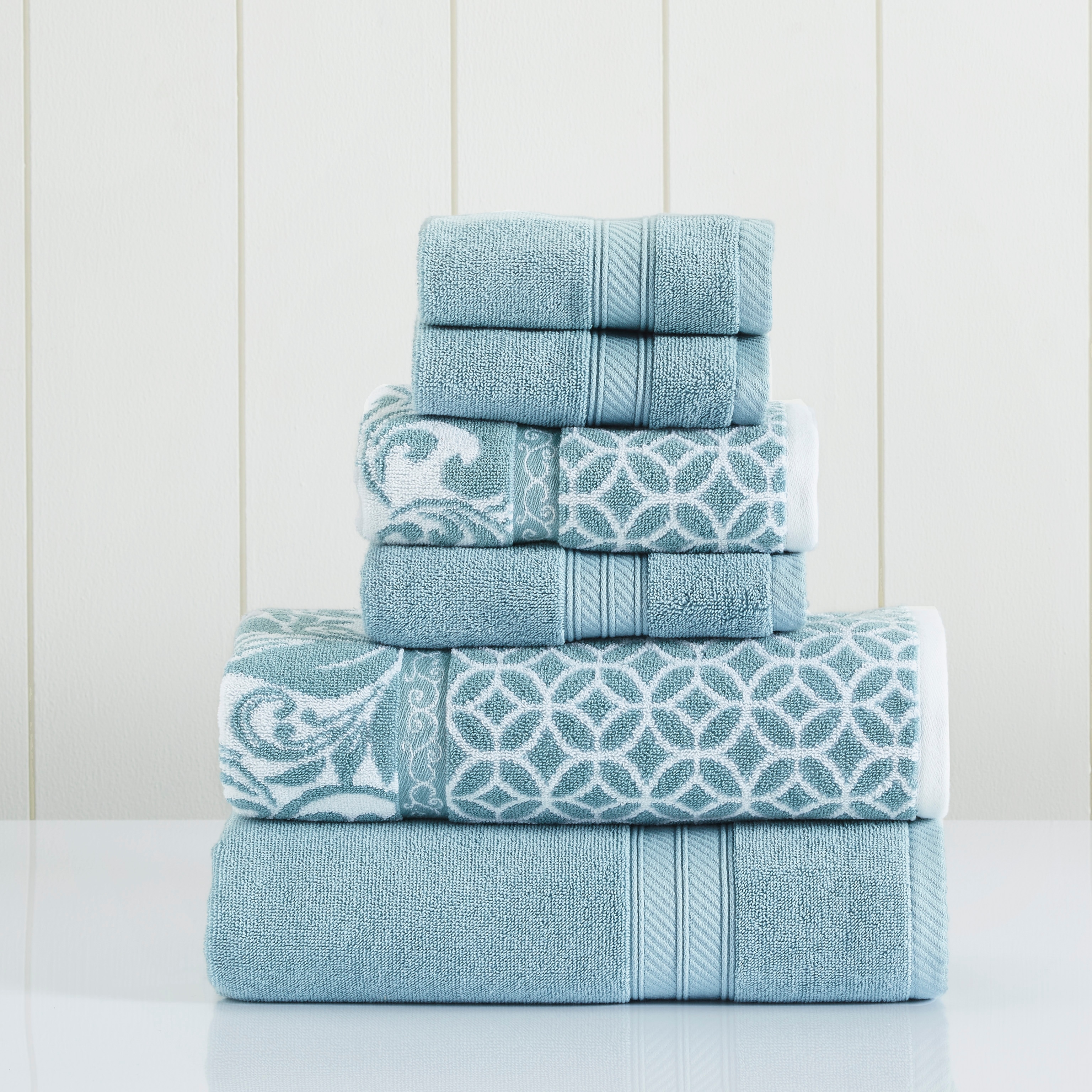 Modern Threads Trefoil Filigree 6 Piece Yarn Dyed Jacquard Towel