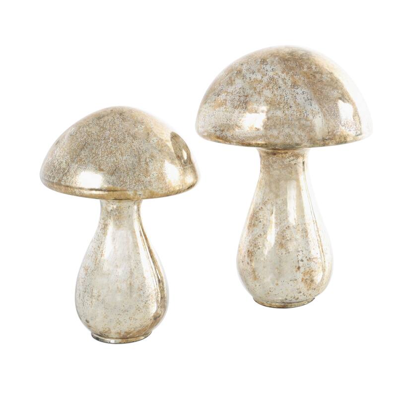 Glass Mushroom Glossy Weathered Decorative Sculpture - Set of 2 Green, Gold, Champane- Roche River Decor