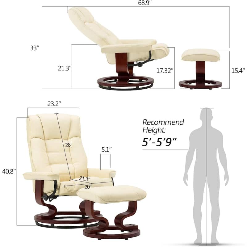 MCombo Swivel Recliner Chair with Wood Base and Ottoman