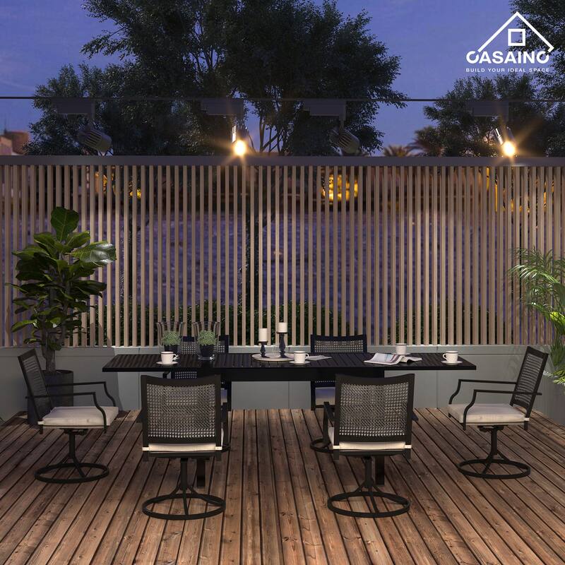 9 Piece Metal Frame Patio Dining Set, Aluminum Extendable Dining Table