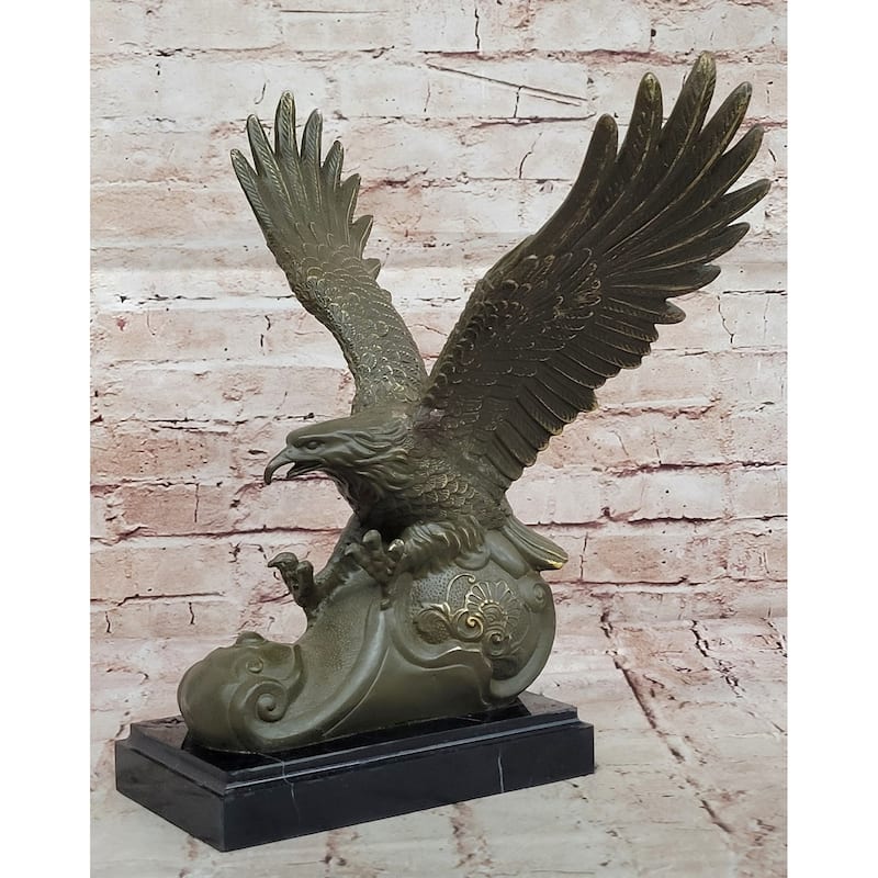 Bronze Eagle Statue Majestic Wildlife Sculpture Decor On Marble Base