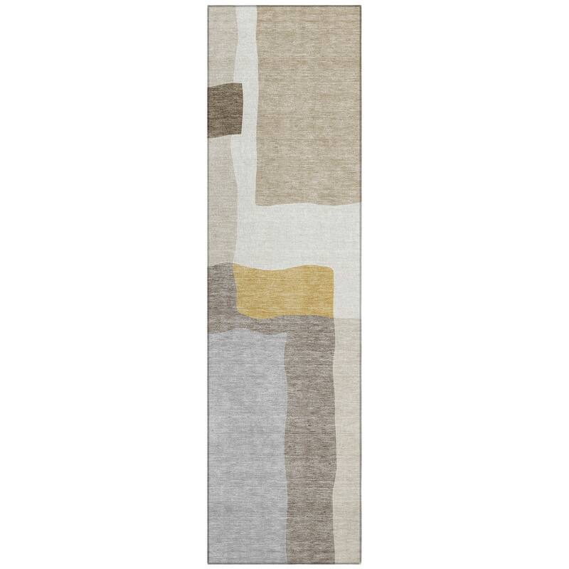 Machine Washable Indoor/ Outdoor Contemporary Blox Chantille Rug