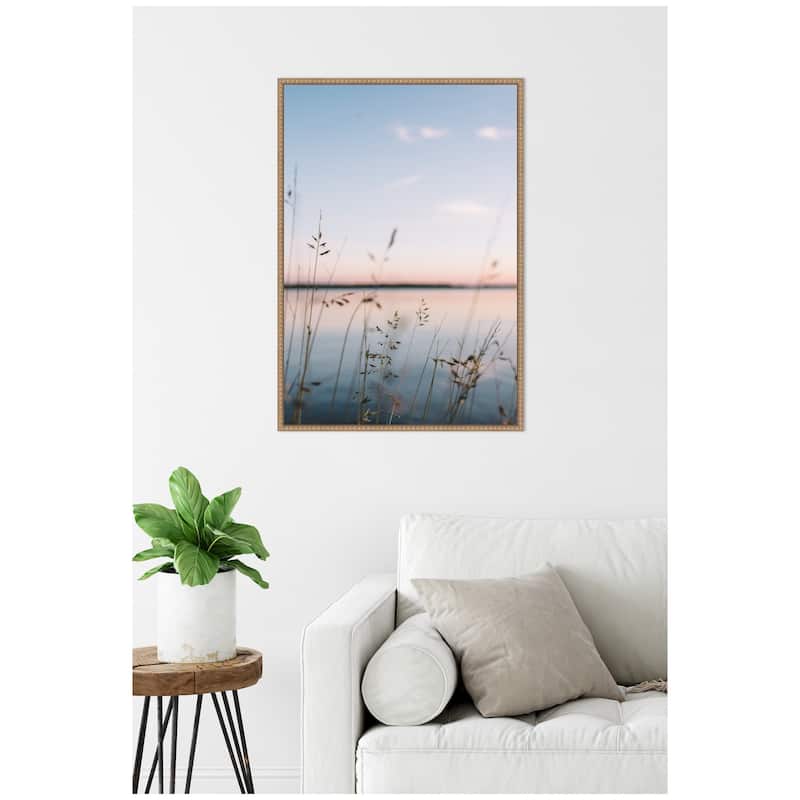 Kate and Laurel Sylvie Serene Sunset Lake Landscape Framed Canvas by Patricia Hasz of Patricia Rae Photography