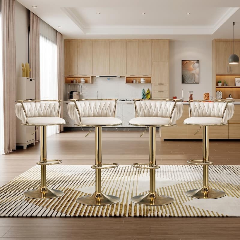 Modern Velvet 26" Adjustable Swivel Bar Stools (Set of 4)