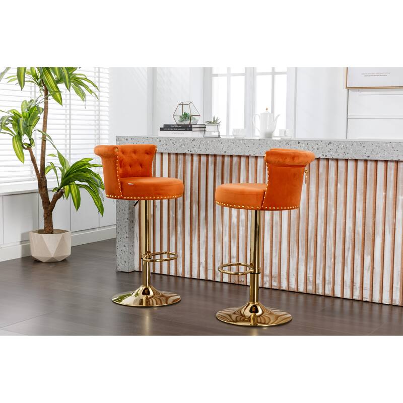 Ergonomic Swivel Bar Stools Set of 2 Adjustable Velvet Accent Chairs